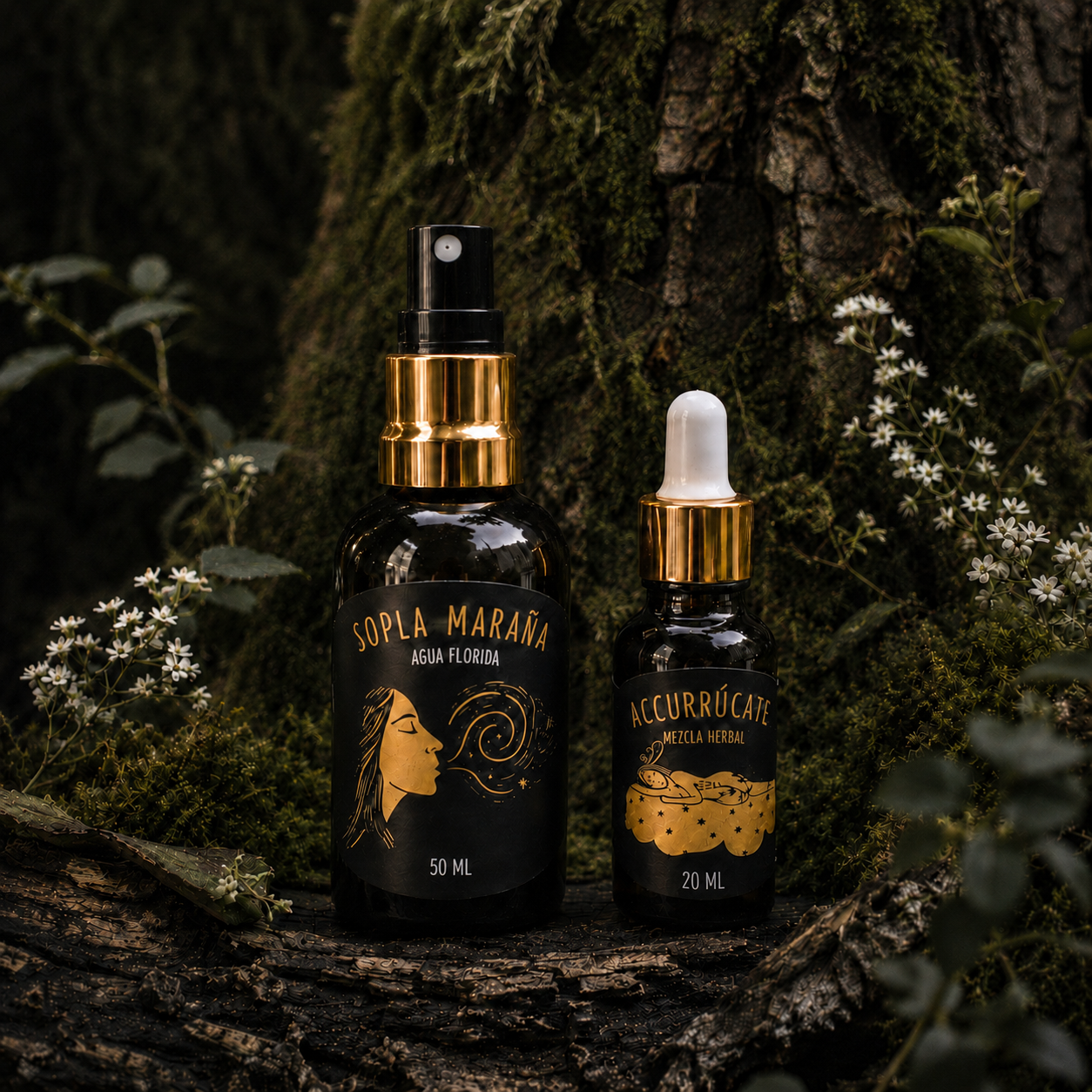 Kit Ritual de Descanso de Conecta Tierra con la tintura Acurrúcate y el spray Sopla Maraña para el ritual de la noche
