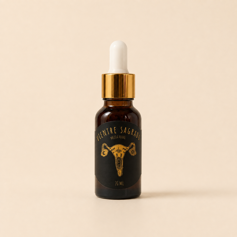 Vientre Sagrado, tintura herbal para acompañar el ciclo en frasco gotero de 20 ml